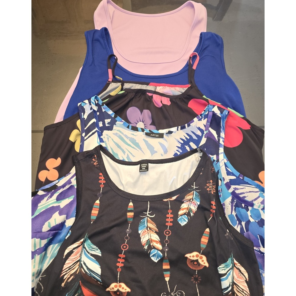 Lot of 5 Womens Tank Tops Shein Curve Apt 9 Floral Feather Solid Plus Size 1XL